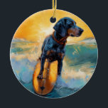 Bluetick Coonhound Beach Surfmalerei Keramik Ornament<br><div class="desc">Tauchen Sie ein in die spielerische Welt des Kaninchen-Abenteuers mit diesem faszinierenden Bild. Ein gepflegter Hund geht zu den Wellen und reitet geschickt auf einem sonnengeküssten Strand. Das lebendige Kunstwerk vereint wunderbar das Wesentliche der Erregung am Strand, während der Hund furchtlos auf den Wellen reitet und den Geist von Spaß...</div>