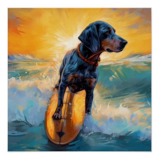 Bluetick Coonhound Beach Surfmalerei Poster (Vorderseite)