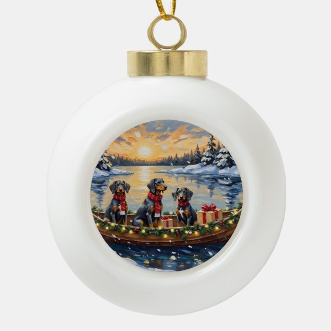 Bluetick Coonhound Christmas Boat Holiday Keramik Kugel-Ornament (Vorderseite)