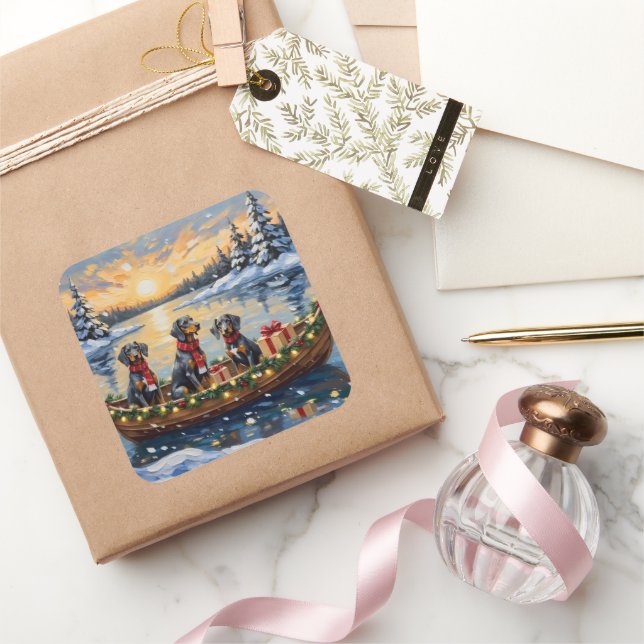 Bluetick Coonhound Christmas Boat Holiday Quadratischer Aufkleber (Schenken)