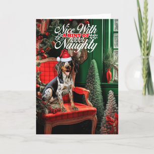Bluetick Coonhound Christmas Dog Naughty Nice Feiertagskarte