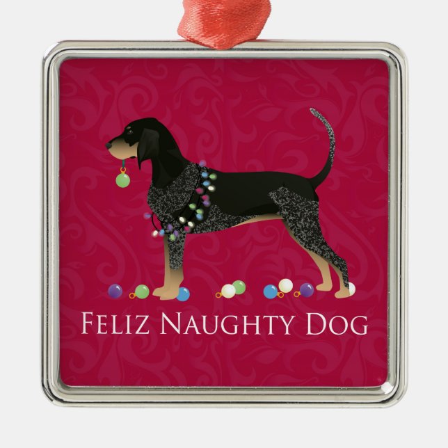 Bluetick Coonhound Christmas Silbernes Ornament (Vorne)