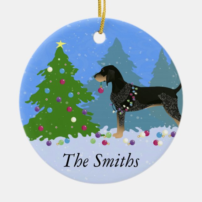 Bluetick Coonhound Dekorieren Weihnachtsbaum Keramik Ornament (Vorne)