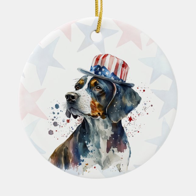 Bluetick coonhound Dog, 4th of july Personalized Keramik Ornament (Vorne)