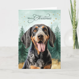 Bluetick Coonhound Dog and Winter Forest Feiertagskarte