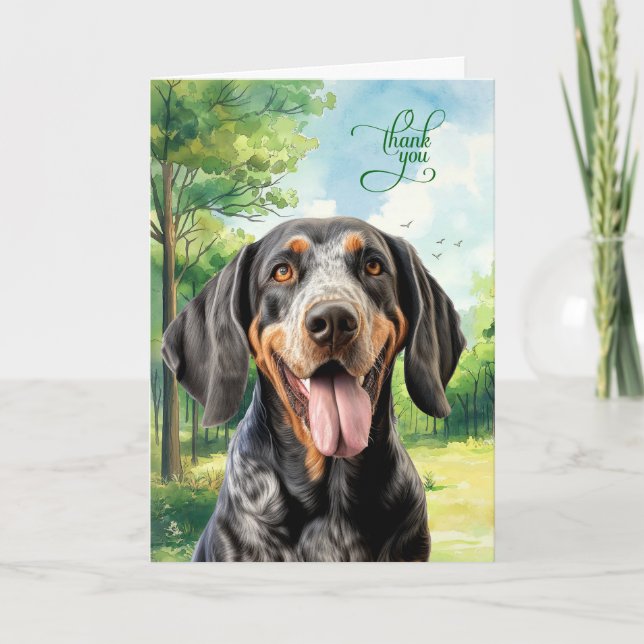 Bluetick Coonhound Dog in a Country Meadow Dankeskarte (Vorderseite)