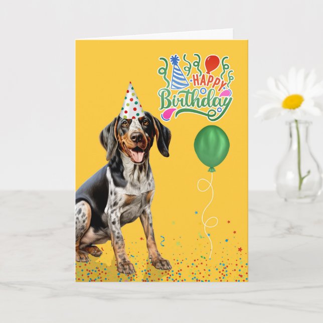 Bluetick Coonhound Dog Party Hat Yellow Birthday Karte (Kleine Pflanze)
