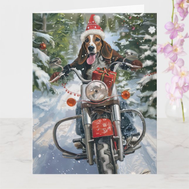 Bluetick Coonhound Dog Riding Motorrad Weihnachten Karte (Orchidee)