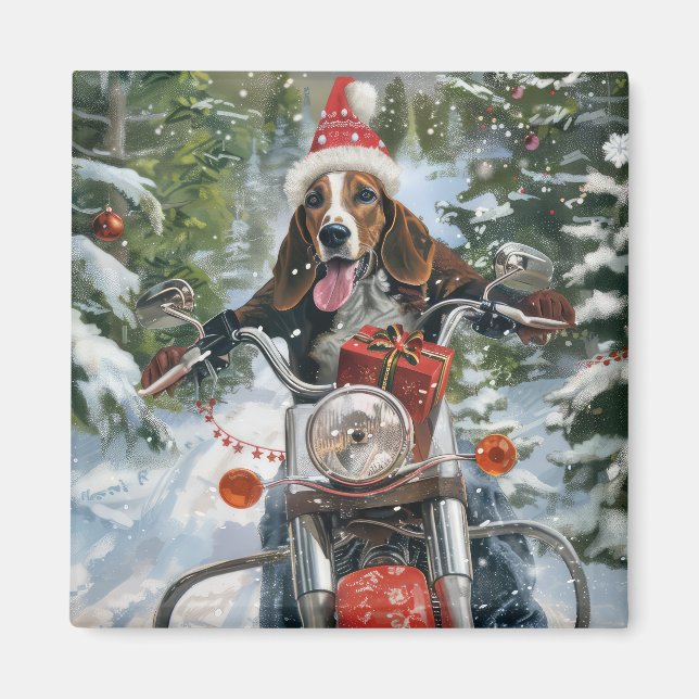 Bluetick Coonhound Dog Riding Motorrad Weihnachten Magnet (Vorne)