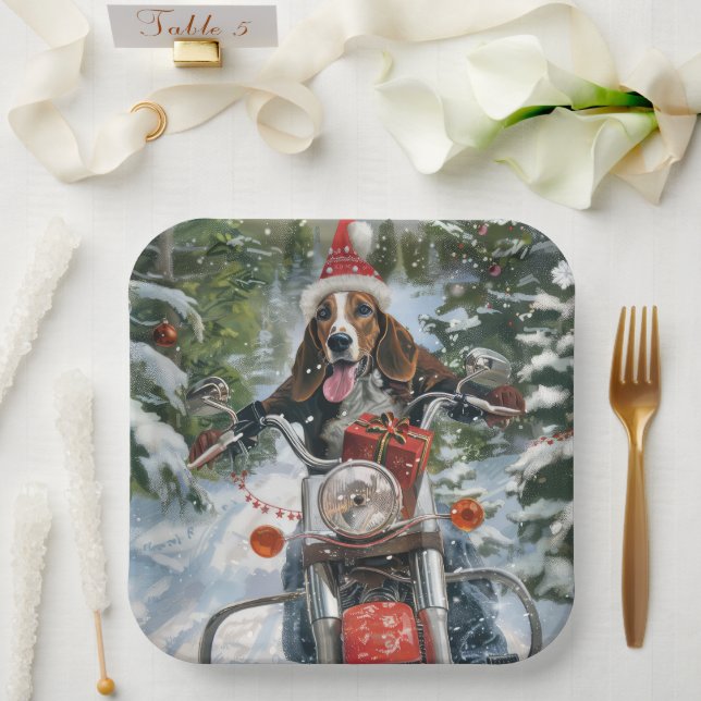 Bluetick Coonhound Dog Riding Motorrad Weihnachten Pappteller (Hochzeit)
