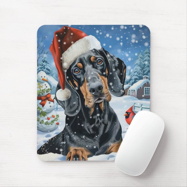 Bluetick Coonhound Dog Winter Wonderland Weihnacht Mousepad (Mit Mouse)