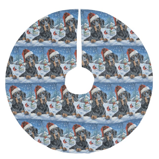 Bluetick Coonhound Dog Winter Wonderland Weihnacht Polyester Weihnachtsbaumdecke (Vorderseite)