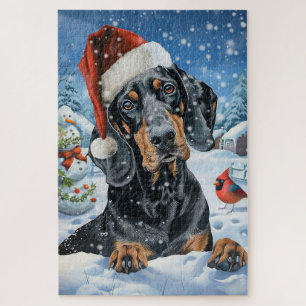 Bluetick Coonhound Dog Winter Wonderland Weihnacht Puzzle