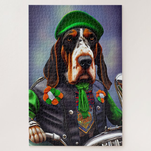 Bluetick Coonhound Fahrrad St. Patrick's Day Puzzle (Vertikal)