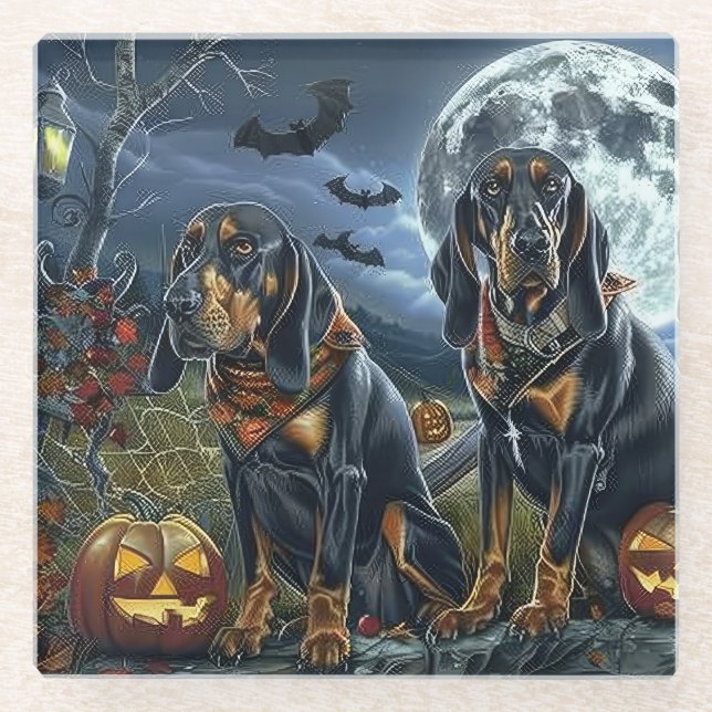 Bluetick Coonhound Halloween Spooky Glasuntersetzer (Vorderseite)