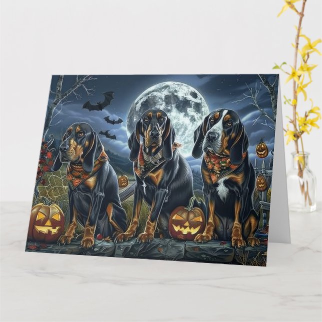 Bluetick Coonhound Halloween Spooky Karte (Gelbe Blume)