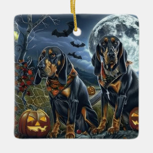 Bluetick Coonhound Halloween Spooky Keramikornament