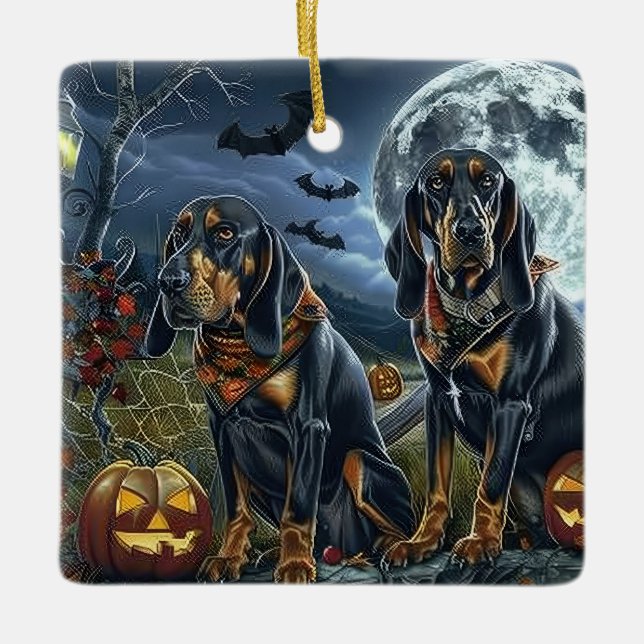 Bluetick Coonhound Halloween Spooky Keramikornament (Vorderseite)
