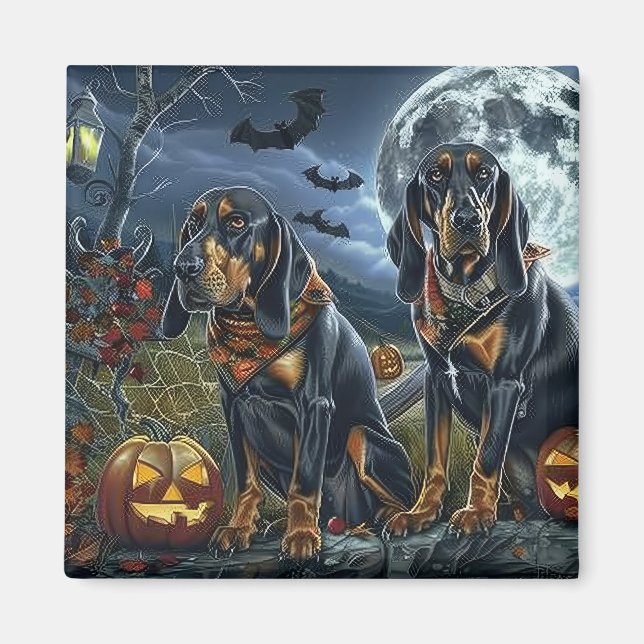 Bluetick Coonhound Halloween Spooky Magnet (Vorne)