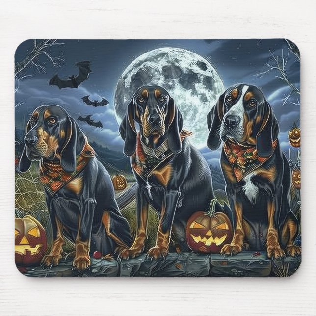 Bluetick Coonhound Halloween Spooky Mousepad (Vorne)