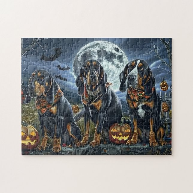 Bluetick Coonhound Halloween Spooky Puzzle (Horizontal)