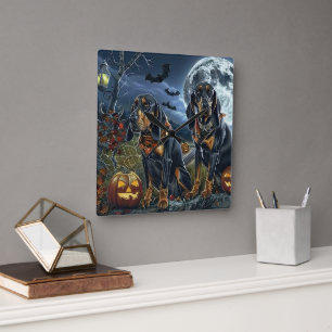 Bluetick Coonhound Halloween Spooky Quadratische Wanduhr