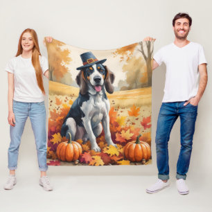 Bluetick Coonhound Herbstleaves Erntedank Art Fleecedecke