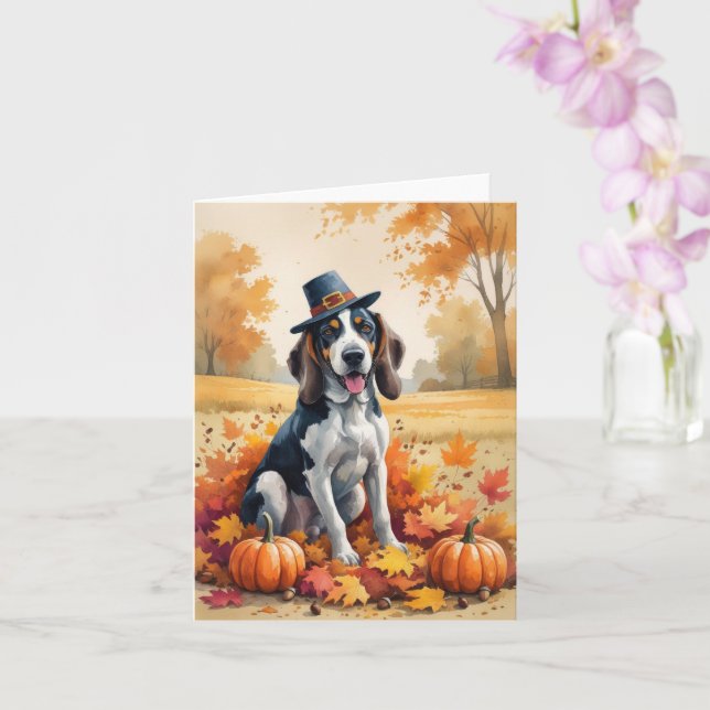 Bluetick Coonhound Herbstleaves Erntedank Art Karte (Orchidee)