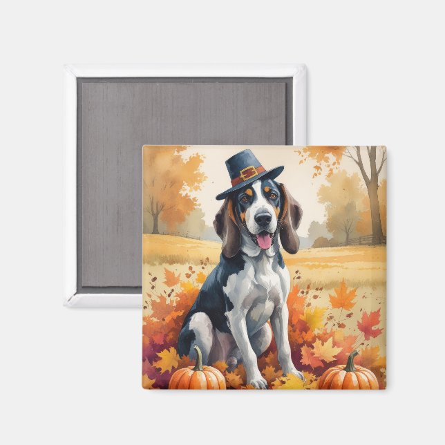 Bluetick Coonhound Herbstleaves Erntedank Art Magnet (Vorderseite/Rückseite)