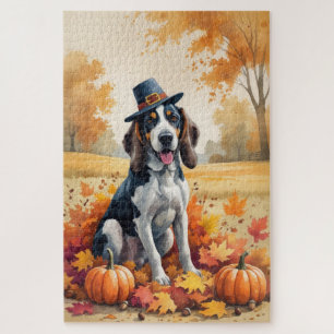 Bluetick Coonhound Herbstleaves Erntedank Art Puzzle