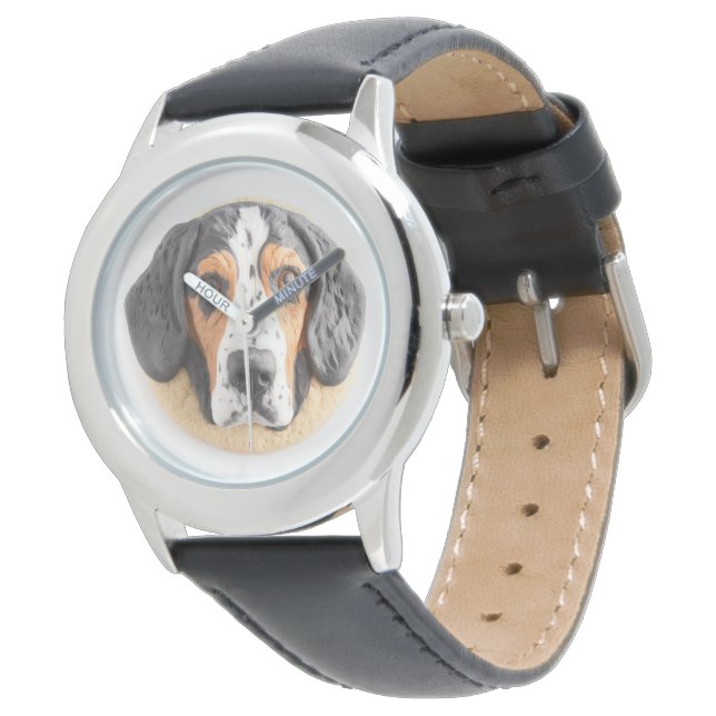 Bluetick Coonhound Hund 3D Inspiriert Armbanduhr (Schrägansicht)