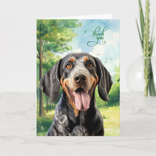 Bluetick Coonhound Hund auf einer ländlichen Wiese Dankeskarte