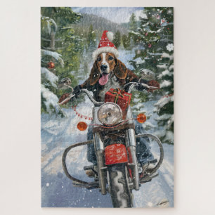 Bluetick Coonhound Hund fährt Motorrad Weihnachten Puzzle
