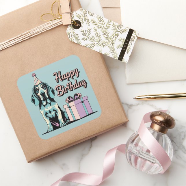 Bluetick Coonhound Hund farbenfroh Quadratischer Aufkleber (Schenken)