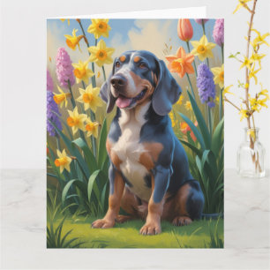Bluetick Coonhound Hund Frühlingsblumen Malerei Karte