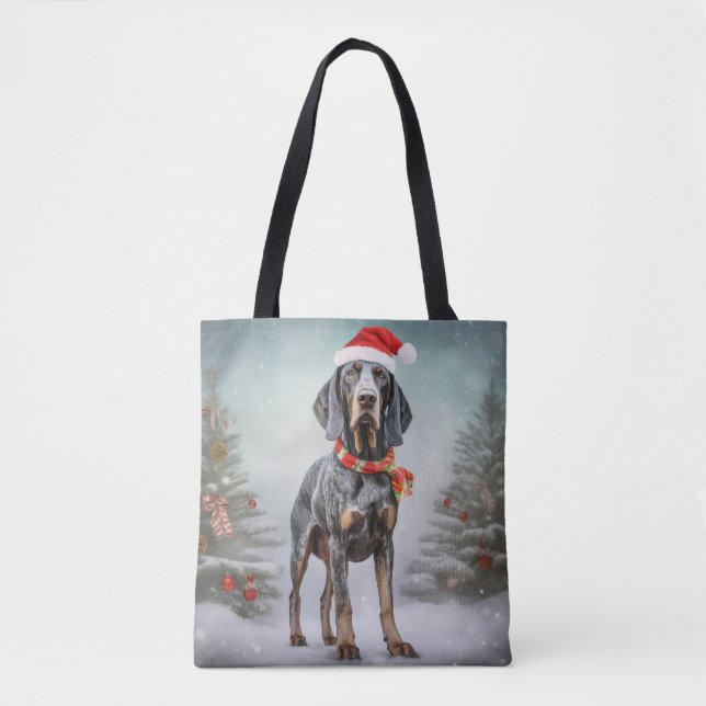 Bluetick Coonhound Hund im Schnee Weihnachten (Vorderseite)