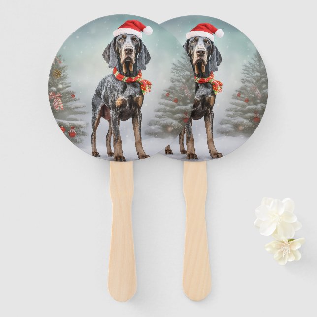 Bluetick Coonhound Hund im Schnee Weihnachten Fächer (Vorne und Hinten)