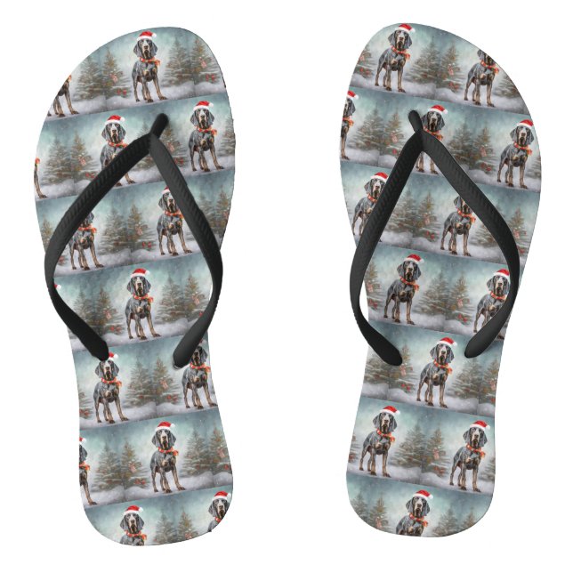 Bluetick Coonhound Hund im Schnee Weihnachten Flip Flops (Fußbett)
