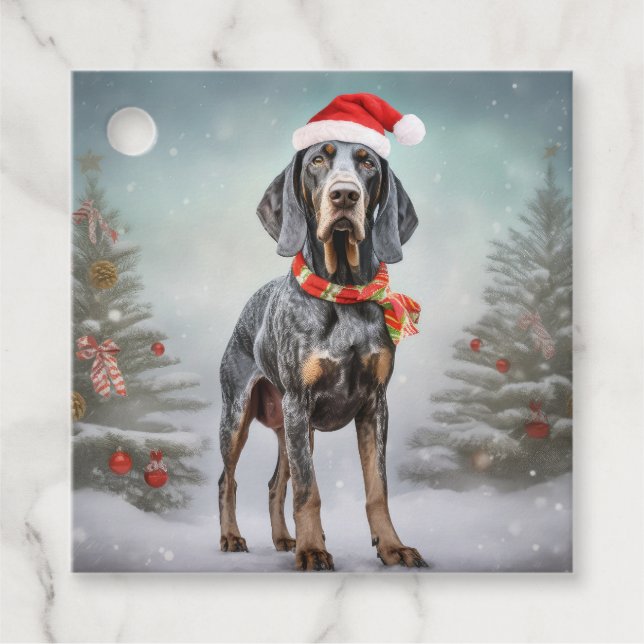 Bluetick Coonhound Hund im Schnee Weihnachten Geschenkanhänger (Vorderseite)