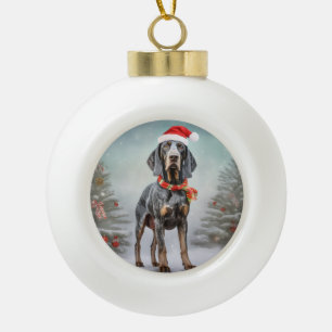 Bluetick Coonhound Hund im Schnee Weihnachten Keramik Kugel-Ornament