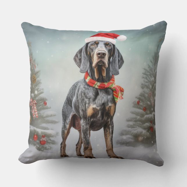 Bluetick Coonhound Hund im Schnee Weihnachten Kissen (Vorderseite)