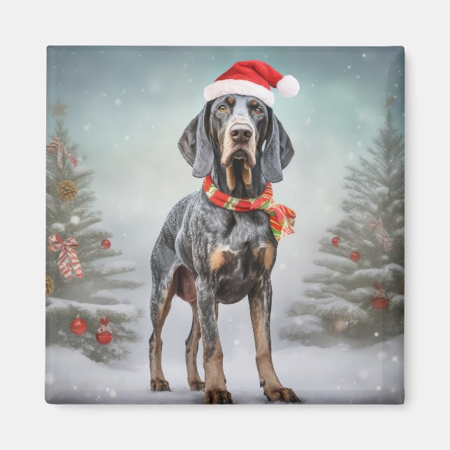Bluetick Coonhound Hund im Schnee Weihnachten Magnet (Vorne)