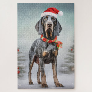 Bluetick Coonhound Hund im Schnee Weihnachten Puzzle