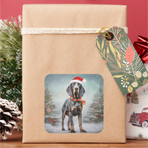 Bluetick Coonhound Hund im Schnee Weihnachten  Quadratischer Aufkleber