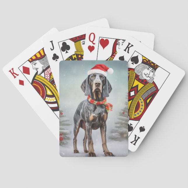 Bluetick Coonhound Hund im Schnee Weihnachten Spielkarten (Rückseite)