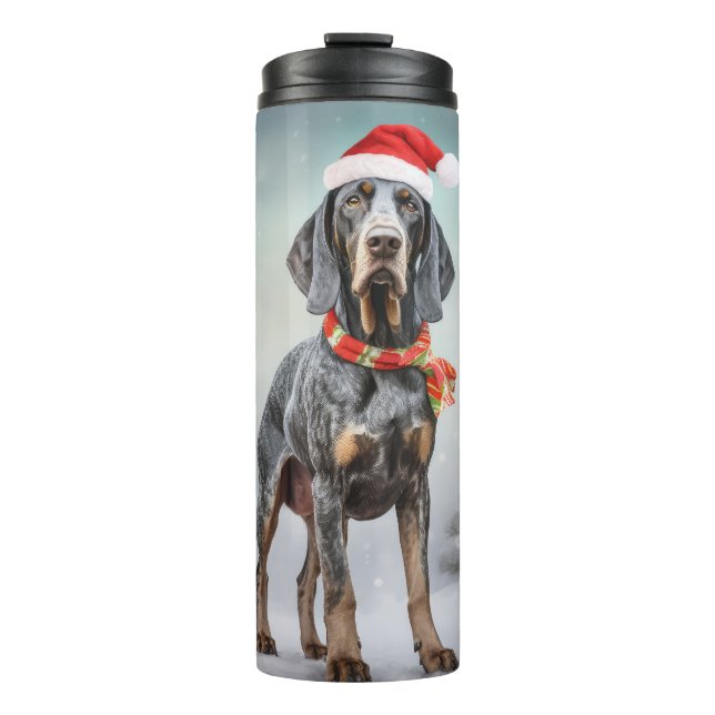 Bluetick Coonhound Hund im Schnee Weihnachten Thermosbecher (Vorderseite)
