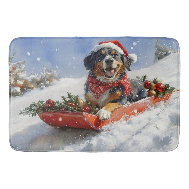 Bluetick Coonhound Hund in Sledge Weihnachten Badematte (Vorderseite)