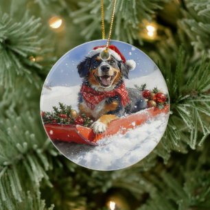Bluetick Coonhound Hund in Sledge Weihnachten Keramik Ornament
