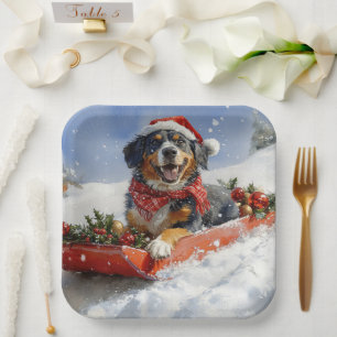Bluetick Coonhound Hund in Sledge Weihnachten Pappteller