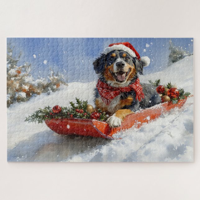 Bluetick Coonhound Hund in Sledge Weihnachten Puzzle (Horizontal)